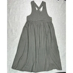 The Shanty Corporation Midi Dress Olive Green Cotton Flax Cottage